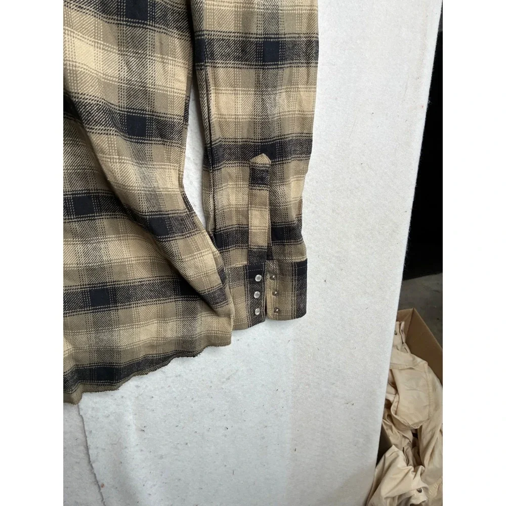 Wrangler Mens Plaid Western Snap Shirt Tan Black XLT Tall 75273AA Long Sleeve
